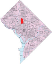 Map of Washington, D.C., with Columbia Heights highlighted in red